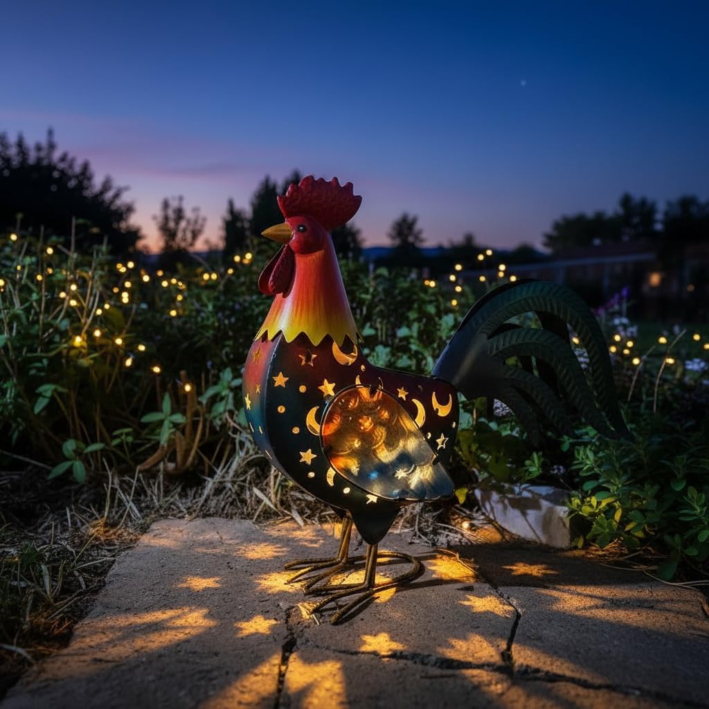 HONGLAND Metal Rooster Yard Decor,18" Solar Chicken Garden Statues Outdoor,Farm Animals Lawn Decorative Ornaments Outside for Home Patio Backyard Landscape
