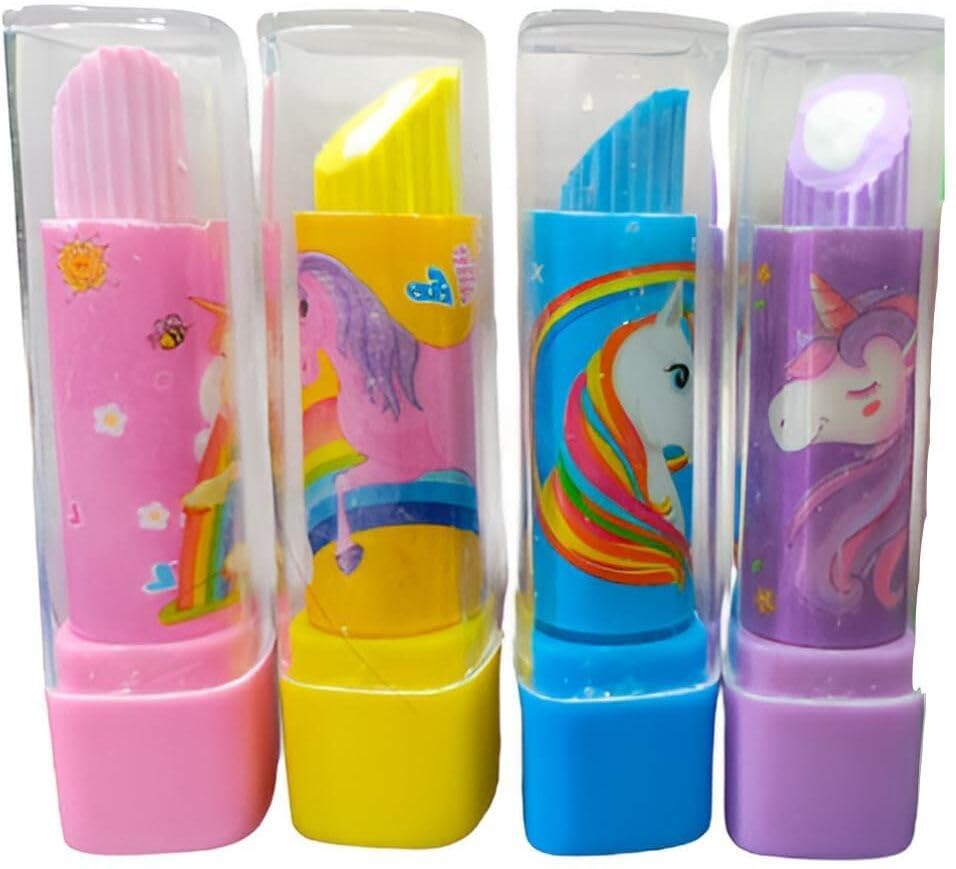 Image of Eclet Lipstick-Shaped Erasers - Pack of 6 Cute & Fun Stationery Erasers for Kids | Colorful Novelty School Erasers for Boys & Girls Any Random Colour and Design Will Send