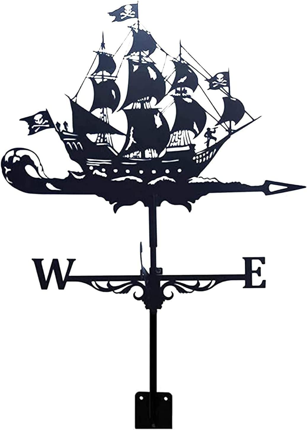 Klonwg Black Pirate Ships Weather Vane Outdoor Weathervane Metal Weather Vane Garden Stake, Retro Farm Scene Decorative Wind Direction Indicator Kit For House, Garage