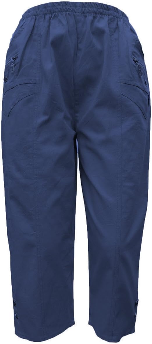 Get The Trend Womens 3/4 100 Cotton Capri Pants Ladies Knee Length Cropped Trousers 818 (UK 18