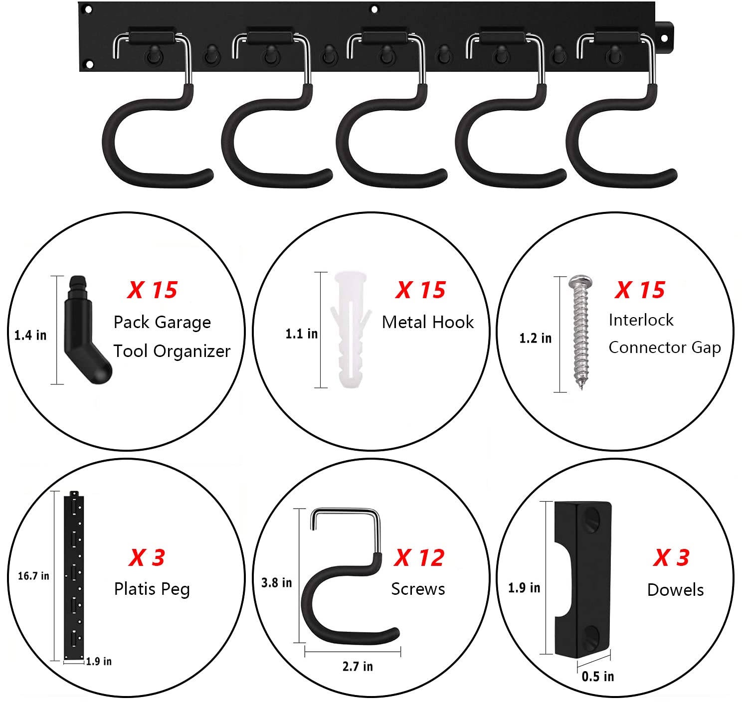 122 cm, sistema di stoccaggio pesante e regolabile, per garage, porta attrezzi da giardino, organizer per attrezzi da giardino, organizer da garage (nero)