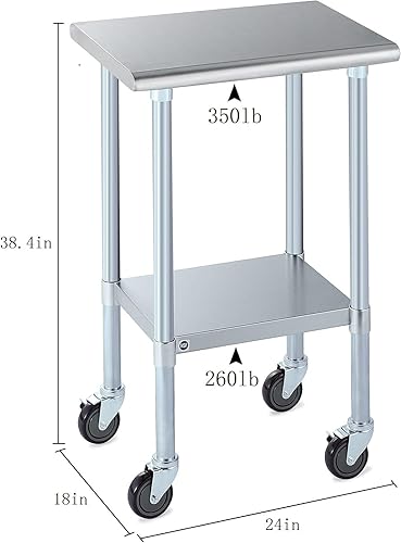 Vista 21 de Rockpoint - Mesa de acero inoxidable para preparación y trabajo con protector contra salpicaduras, 24 x 36 pulgadas; para cocina comercial, metal