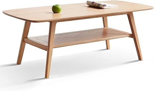 Mesa de centro de madera - Mesa de centro de roble de 2 niveles - Mesa de centro moderna con estante de almacenamiento para sala de estar,