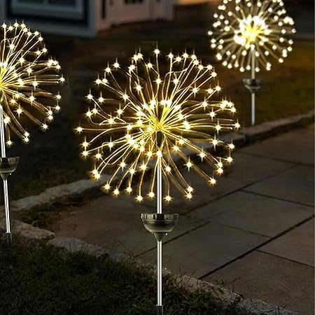 Ritmo Solar Firework Lights 2 Pack LED Solar Starburst Lights, 8 Lighting Modes Solar Outdoor Garden Lights Waterproof Solar Dandelion Lights for Pathway Landscape Lawn Decorations