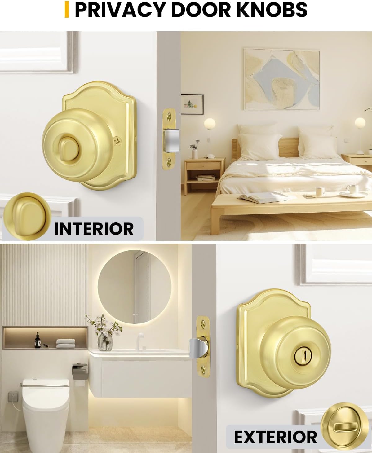 Goldenwarm Brushed Gold Door Knobs Interior, Bedroom Door Knob & Bathroom Classic, Gold Interior Door Knobs 6 Pack