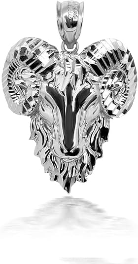 Certified 925 Sterling Silver Aries Zodiac Sign Ram Head Necklace Pendant