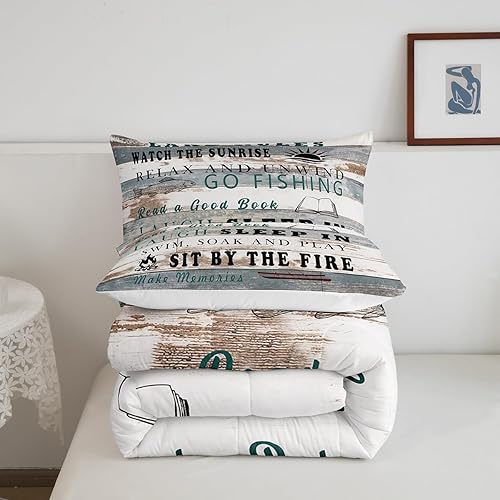 Miniatura 5 de Lake Rules - Juego de edredón de cama individual con diseño de casa de lago, decoración de habitaciones, cabaña de campo, playa, para niños,