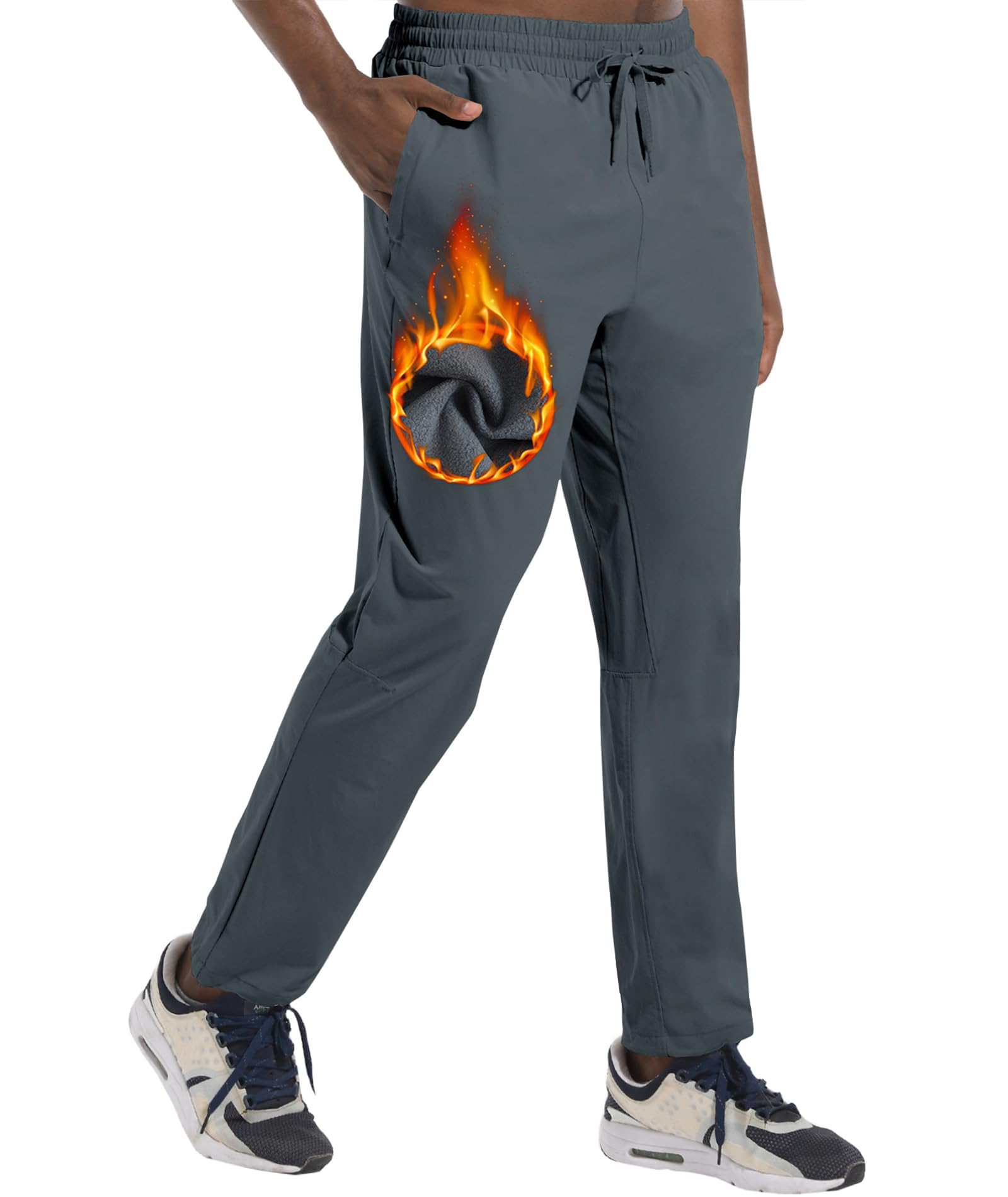 Boyzn Herren Winter Fleece Skihose mit Reißverschlusstaschen Warme Sweatpants Sonnenschutzhose Dark Grey-2XL