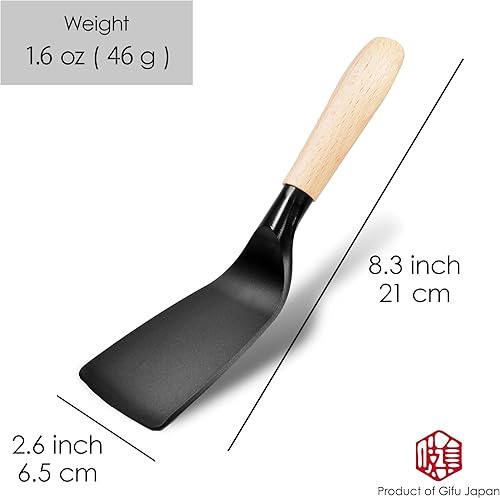Miniatura 3 de Seki Japan - Elegante herramienta de cocina, espátula flexible de nailon antiadherente resistente al calor, mango de madera para cocinar, ensalada,