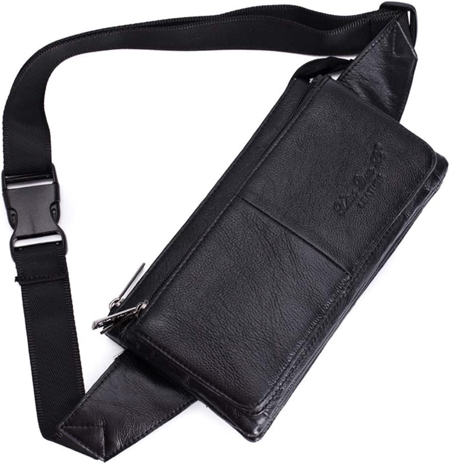 Hebetag Leather Fanny Pack Waist Pouch for Men Women Outdoor Travel Sports Hunting Hiking Camping Casual Hip Bum Belt Cell Phone Purse Wallet Pouch, Black