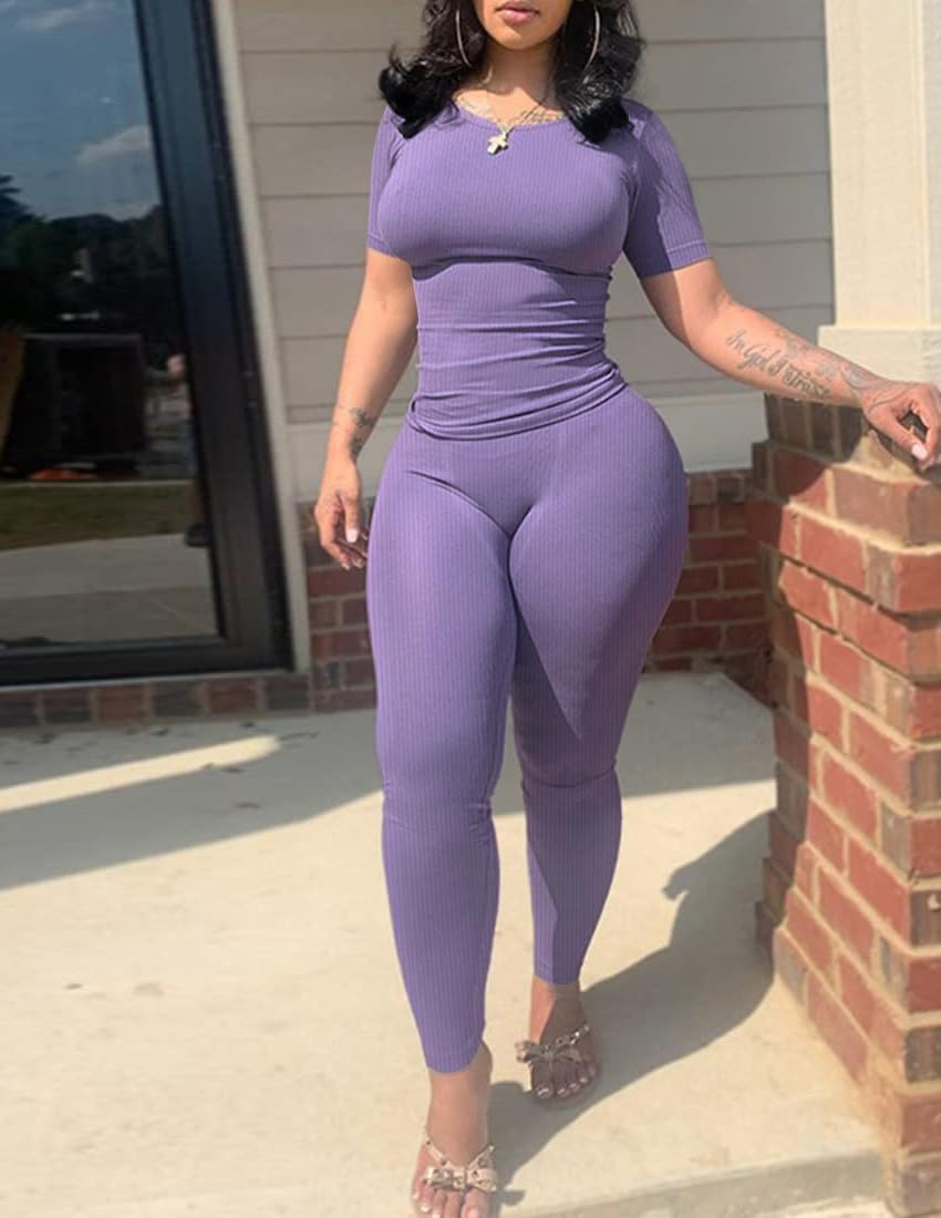 Nimsruc Two Piece Outfits For Women Summer Casual Short Sleeve Jogging Suits - Image 2