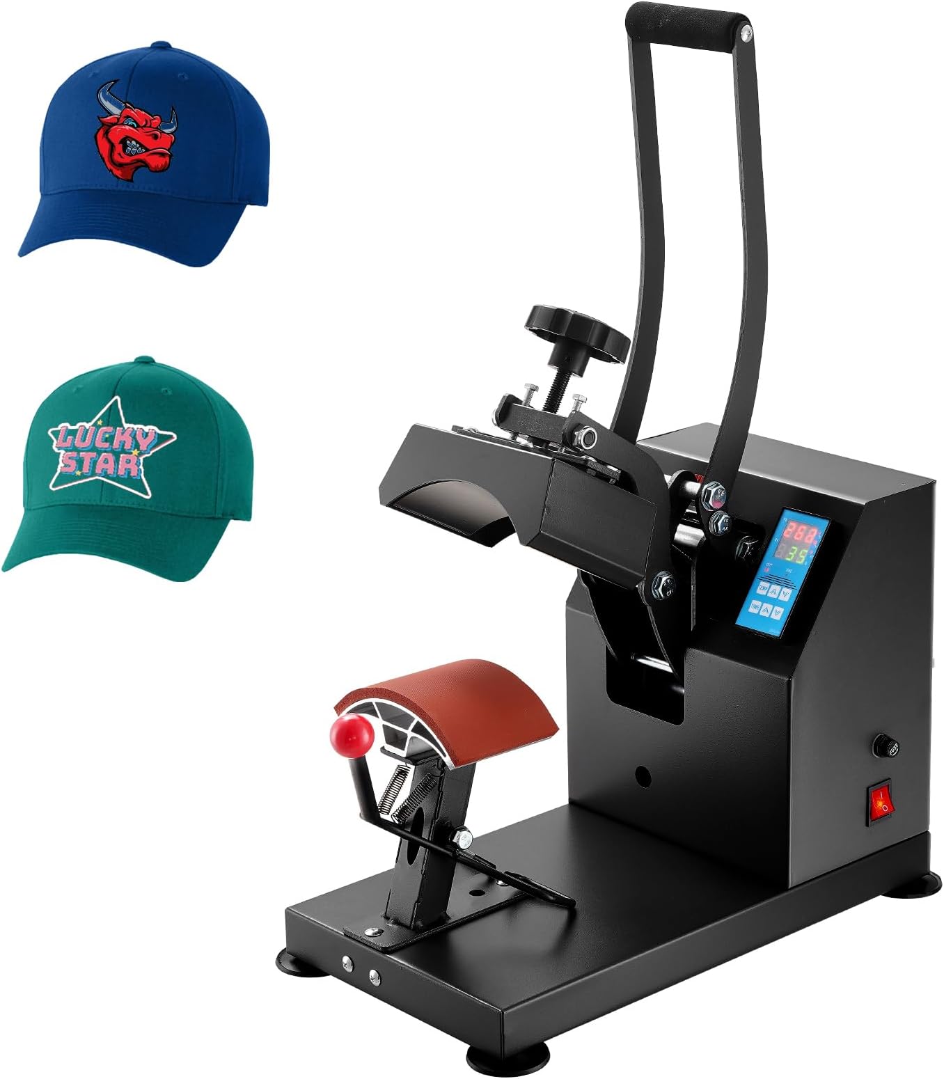 VEVOR Hat Press, 3.5 x 5.5 in / 9 x 14 cm Cap Heat Press, 600W Transfer Sublimation Machine, with LCD Digital Control Panel and Time Alarm, Effortless Aluminum Design for clamshell hats, baseball caps