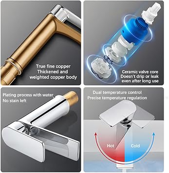 Basin Mixer Tap – Bathroom Faucet with Dual Hot & Cold Controls, Chrome Stainless Steel, Rust-Resistant, Bathroom Sink Tap with Hoses G1/2'' Modern Round Cloakroom Faucet with Click Clack Plug Waste