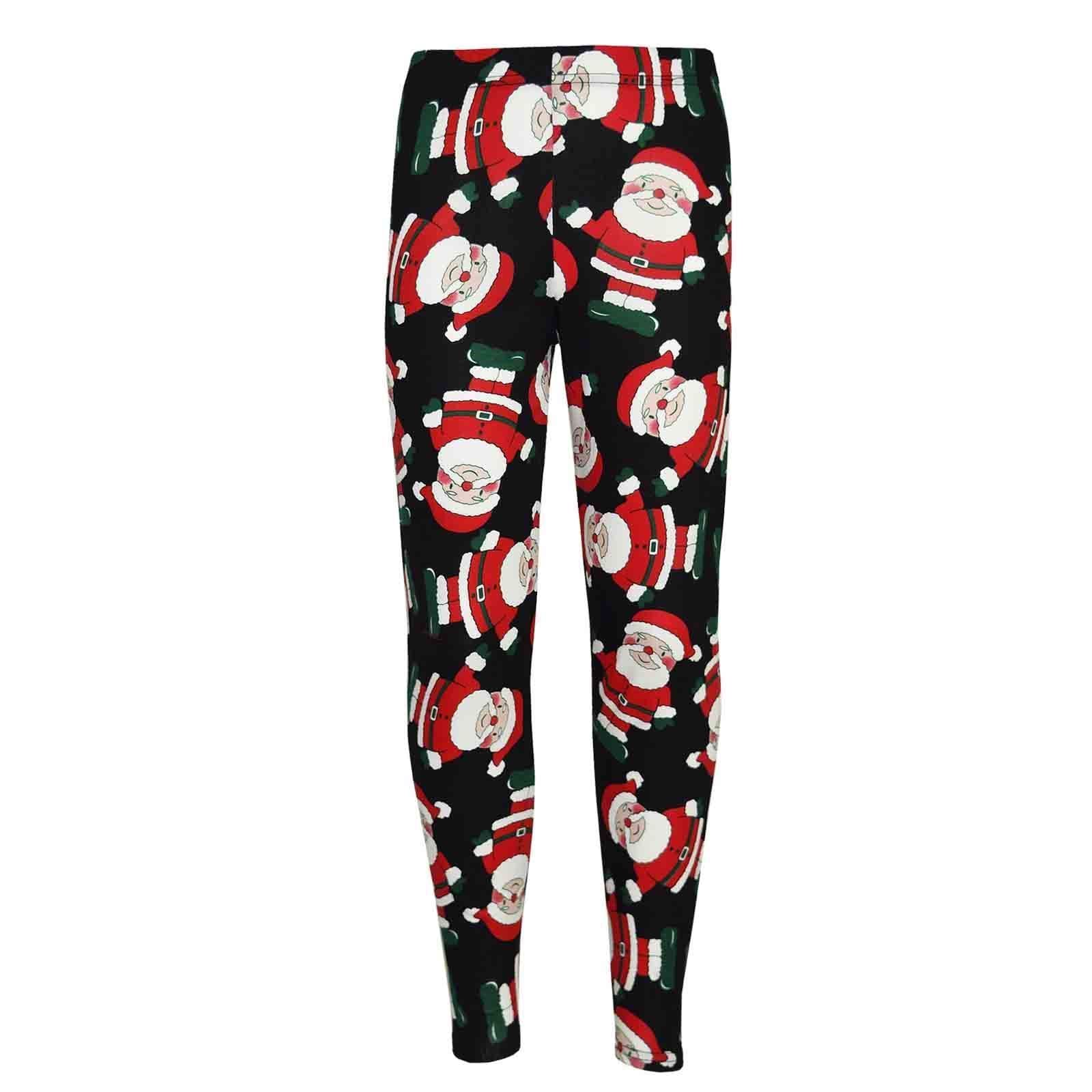 A2z 4 Kids Girls Santa Black Christmas Legging Santa Snowman Penguin - Xmas-Legging 13