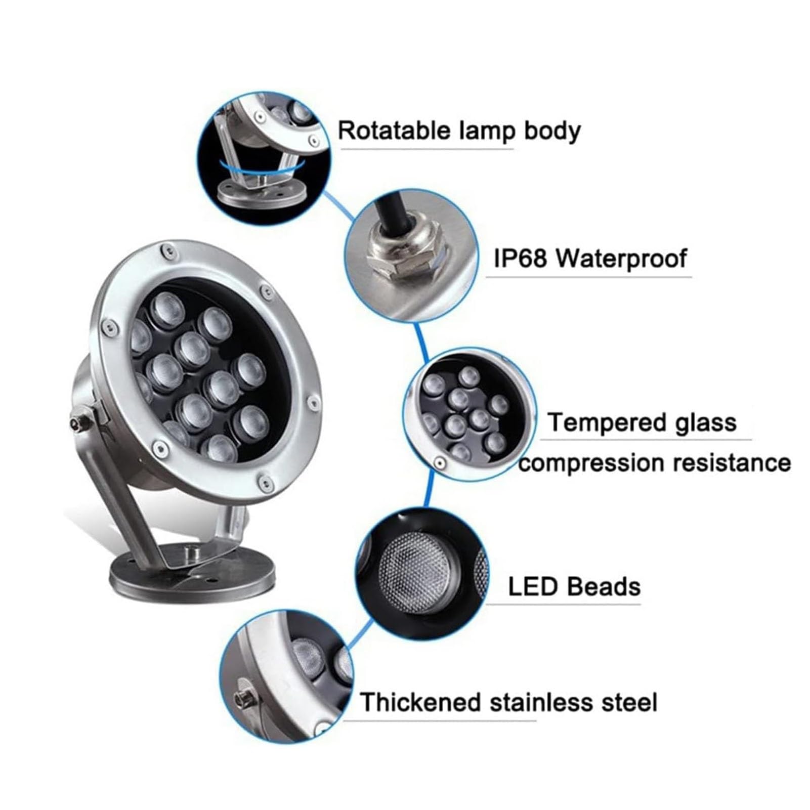 Faretto Subacquei - Luce Da Immersione A LED, Luci Da Laghetto Subacquee A LED 12V, Faretto A Led Impermeabile IP68, Luce Orizzontale A 180° Regolabile, Per Giardino, Fontana ( Color : RGB , Size : 18