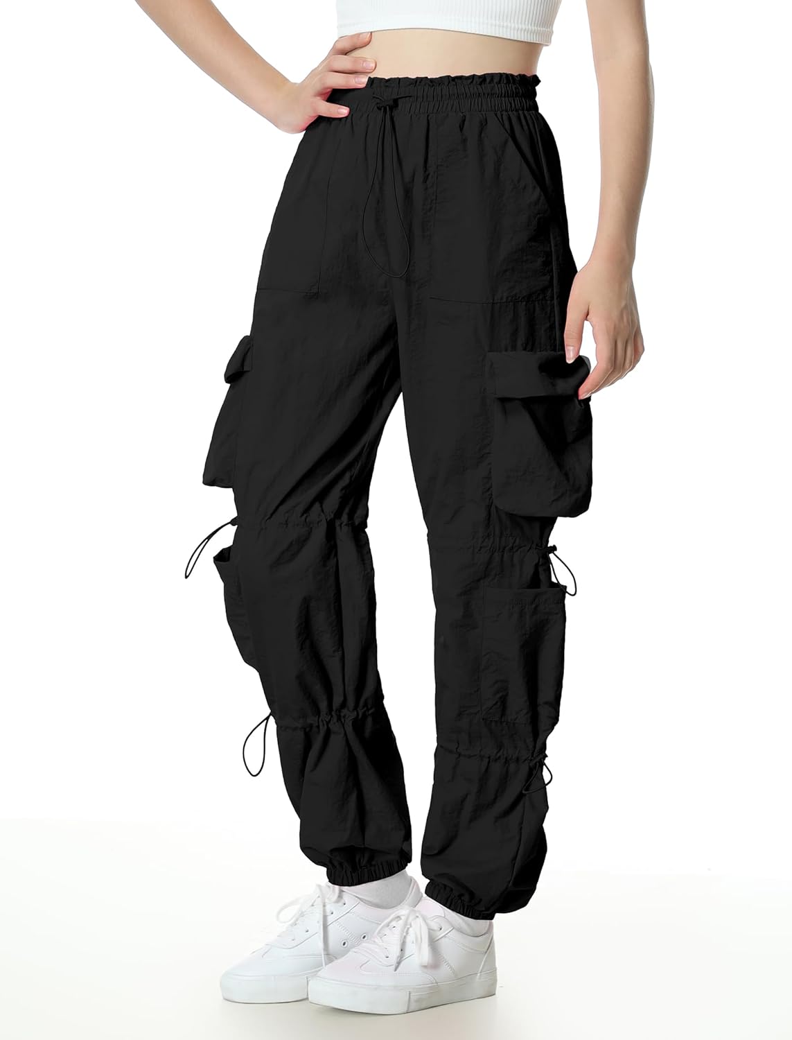 EXARUS Girls Parachute Pants Cargo Baggy Hip Hop Drawstring with Pockets Elastic Y2K for Kids 8-14Y - Image 4