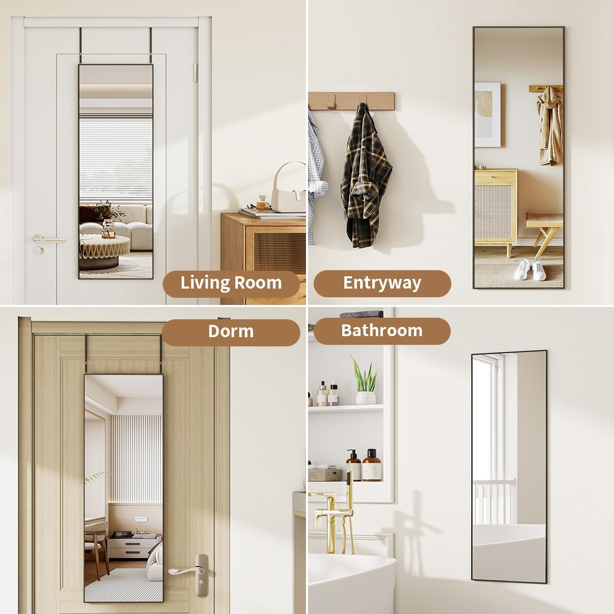 Door Mirror, Over The Door Full Length Mirror, 50"x16" Hanging Mirrors, for Bedroom, Living Room, Entryway, Dorm, Black - Image 7