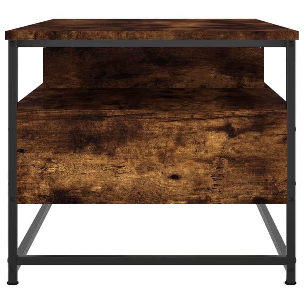 Tavolino da salotto in legno di rovere affumicato, con struttura in metallo, 100 x 51 x 45 cm, tavolino con cassetto e ripiano per soggiorno, ufficio, salone, salvaspazio, vintage, scandinavo
