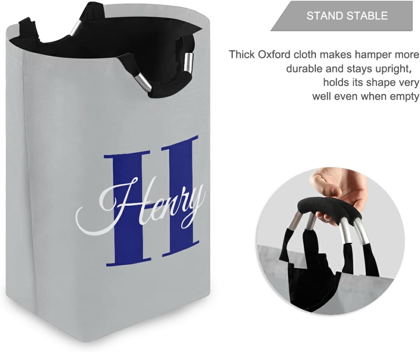 Custom Laundry Hamper Basket with Your Name Personalized Large Laundry Bag Collapsible Oxford Cloth Stylish Storage Bin with Handles, 22.7 Inch