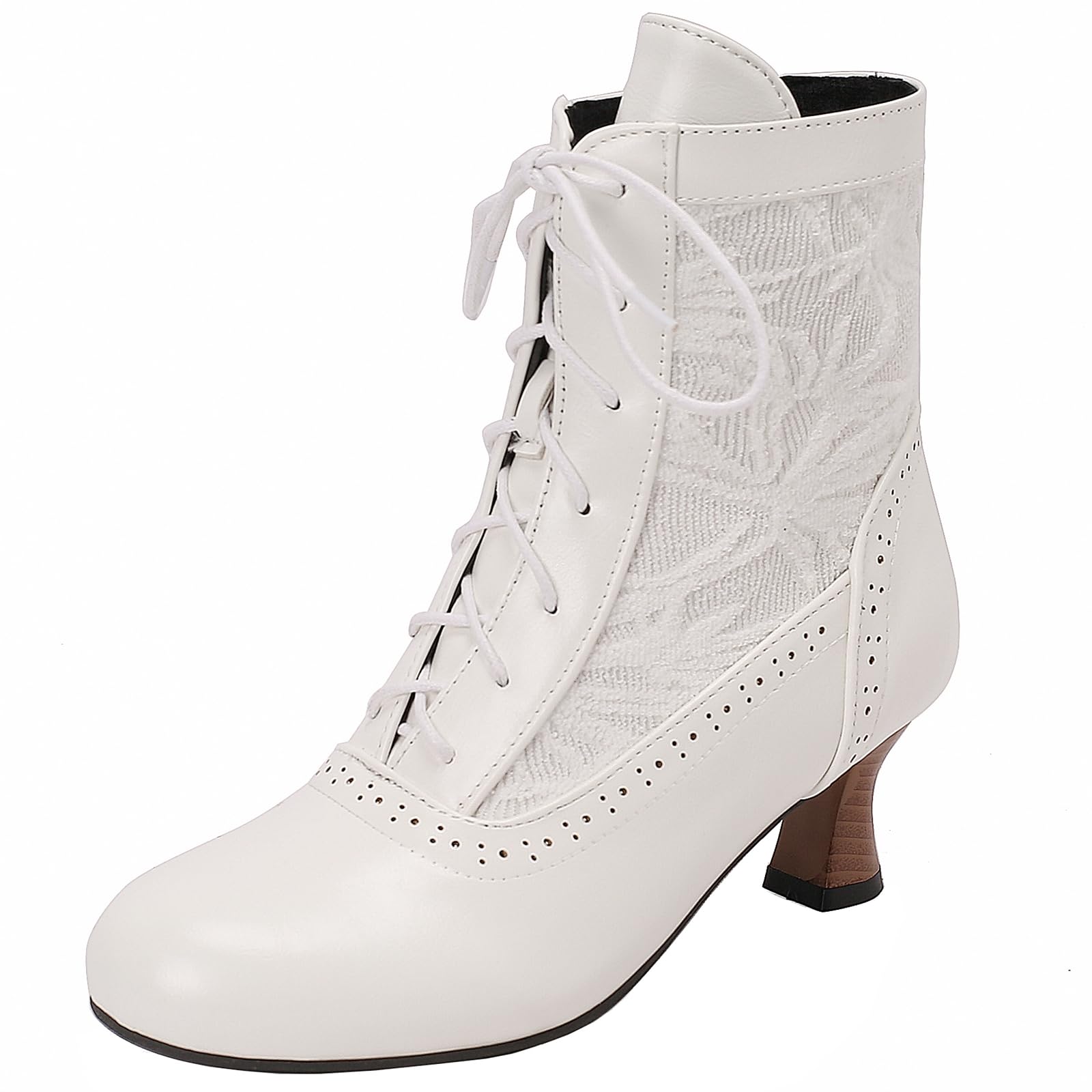 Womens Vintage Embroidered Upper Round Toe Ankle Boots Lace up Winter Short Boots