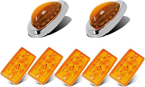 Partsam Kit de luces LED de repuesto para Freightliner Century/Columbia, 5 luces rectangulares ámbar 6LED para techo de cabina + 2 luces marcadoras