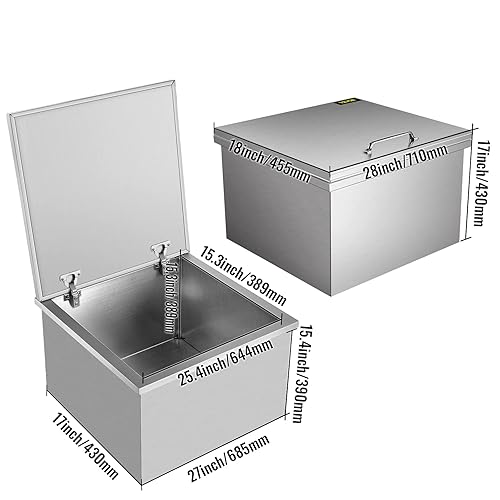 Miniatura 8 de VEVOR Caja de hielo de 28 pulgadas de largo x 18 pulgadas de ancho x 17 pulgadas de alto enfriador de acero inoxidable con cubierta con bisagras