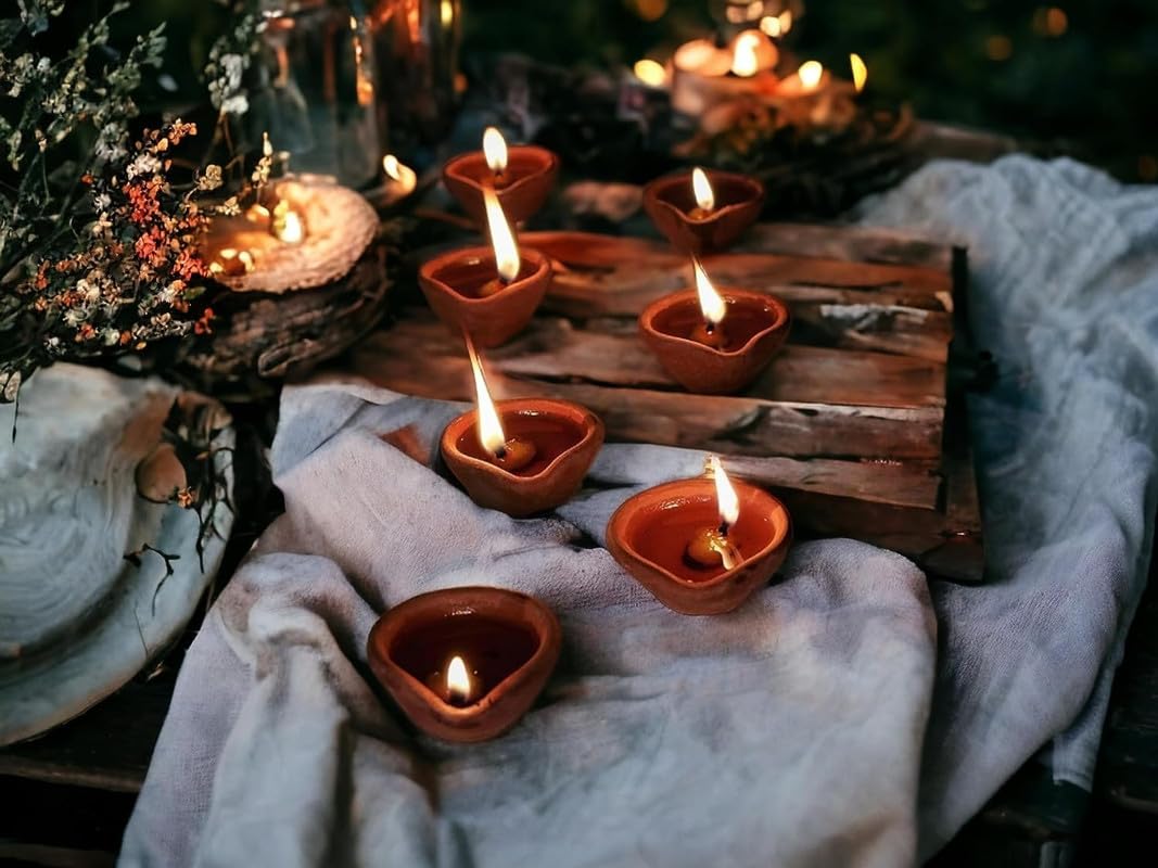 IMAGICART Terracotta Mitti Diyas, Diwali Traditional Deepak, Diyas for Puja, Home Decor Deepak for Diwali, Indian Festival Oil Lamps, Pack of 5