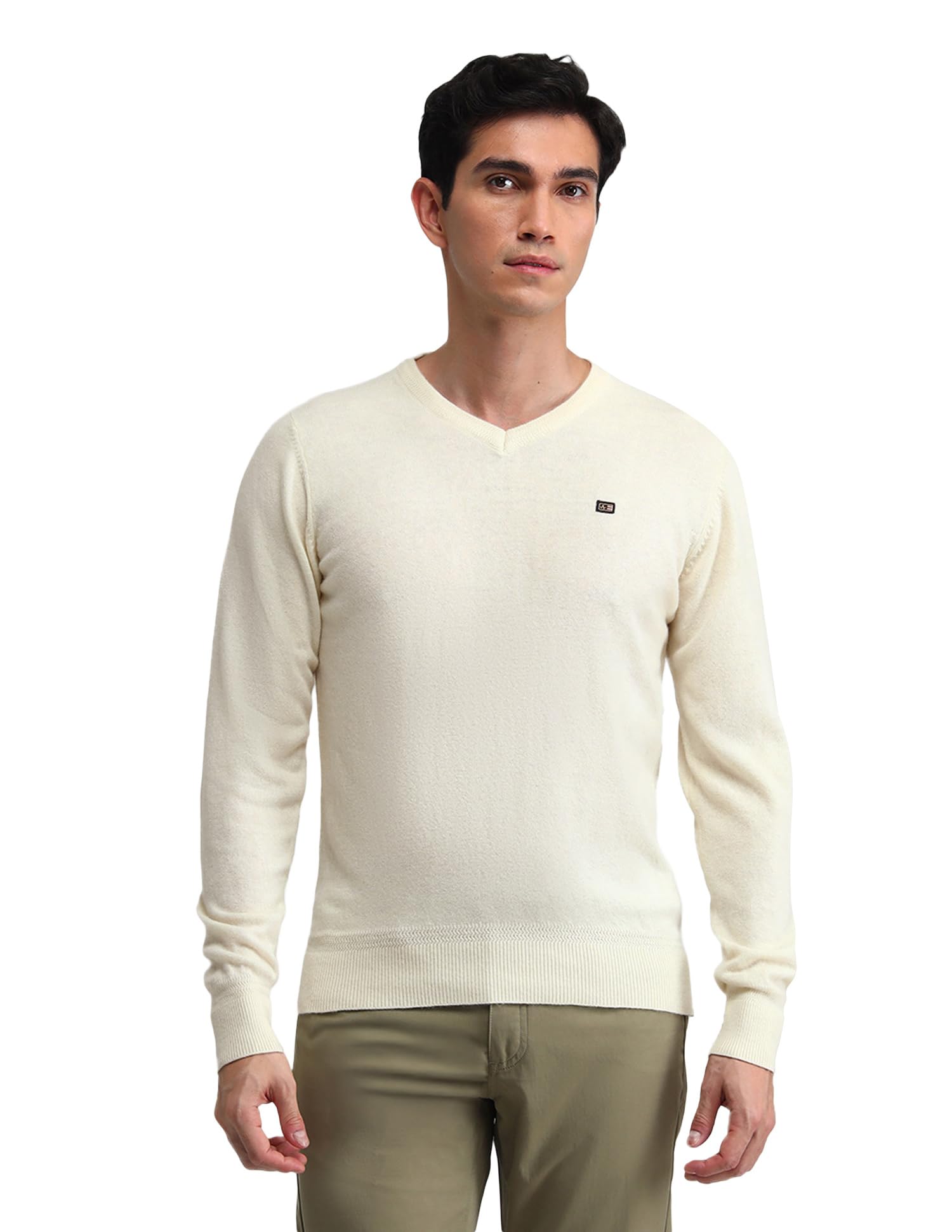 arrow sports Mens White Solid Long Sleeve Cotton Classic Pullover Sweater-picture-51