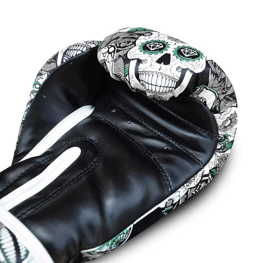 BUDDHA FIGHT WEAR – Mexikanische Boxhandschuhe – Muay Thai – Kickboxen – hochwertiges Kunstleder – GS-3-Innenpolsterung – Aufprallschutz – Farbe Schwarz – Größe 12 Oz