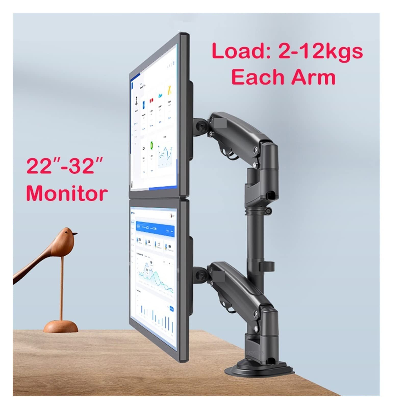 Supporto per Monitor, 22 "-32" Braccio porta monitor doppio da scrivania Molla a gas Supporto for TV LCD Full Motion 2-12 kg Staffa ergonomica con morsetto a doppio braccio