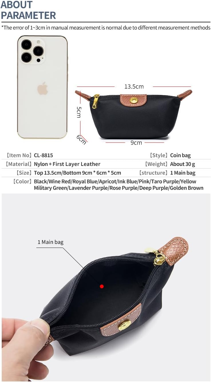 Womens Unique Change Purse Vintage Nylon Zip Coin Wallet Mini Bag (Taro Purple) - Image 3