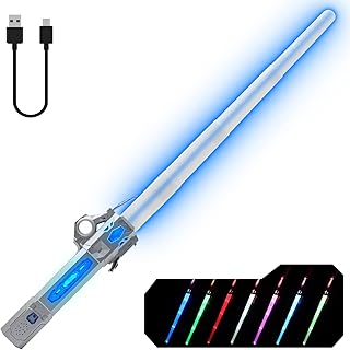 Gianby Light Up Saber for Kids Adults, Dual Light Sword RGB 7 Colors Changeable with 3 Modes FX Sound, Expandable LED Dual Swords Set for Galaxy War Fighter Warriors, Halloween Cosplay