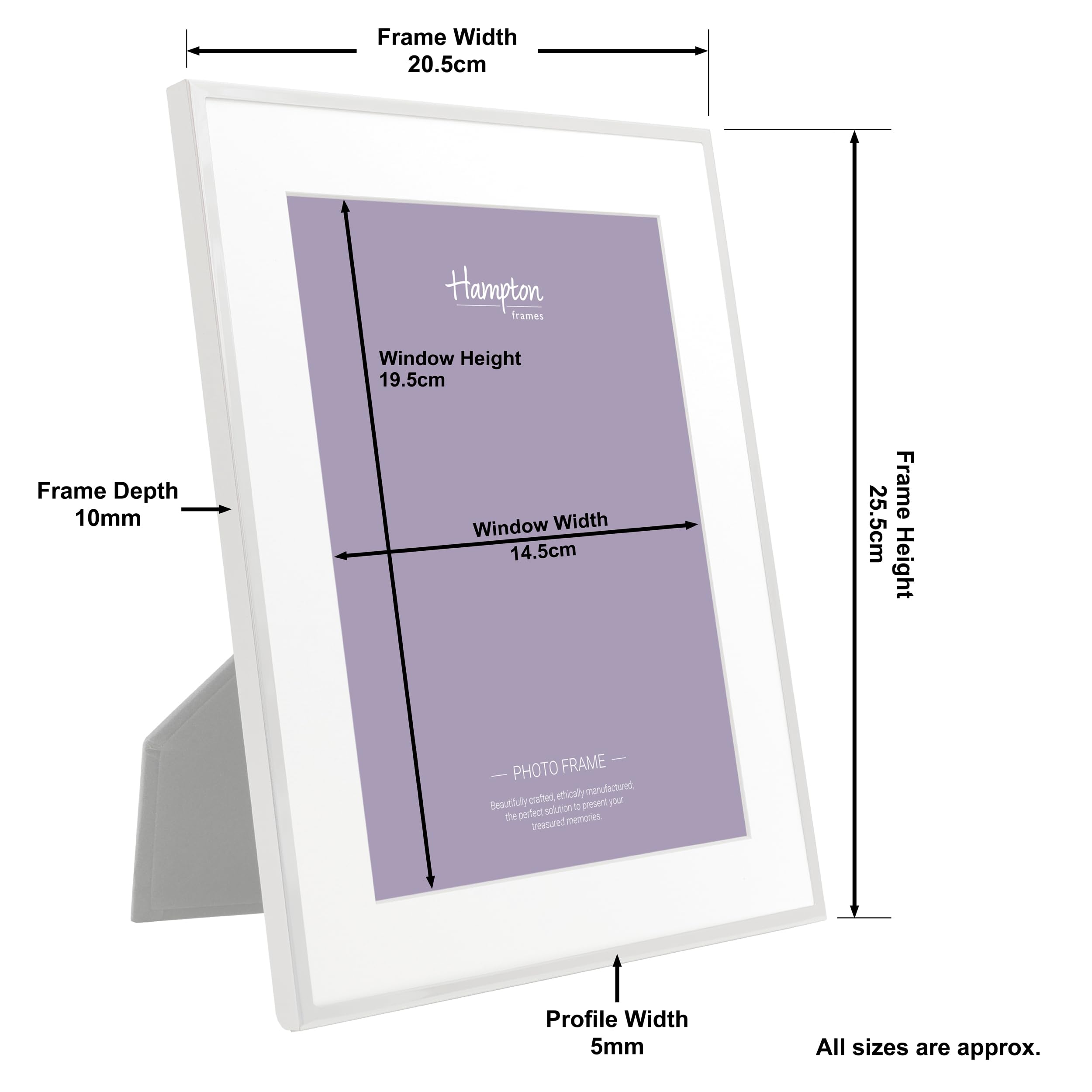 Hampton Frames Mayfair Cornice portafoto placcata argento 15x20 cm con passepartout bianco, vetro, autoportante o da parete, per casa o ufficio