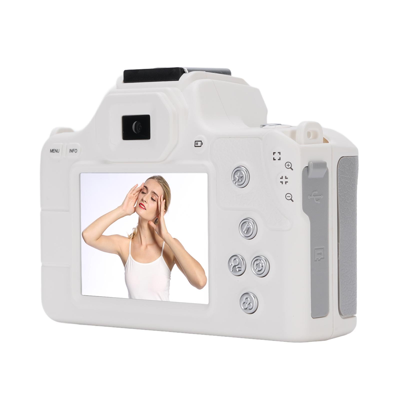 Tbest Przenośny Aparat Cyfrowy 48 MP 2K z Podwójnym Obiektywem i 16-krotnym Zoomem z Filtrami Muzycznymi do Gier do Podróży (WHITE)