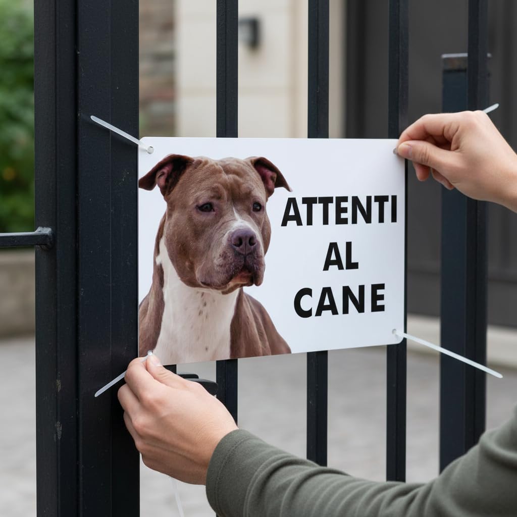Pubblimania Cartello Attenti al Cane Amstaff - Targa Segnaletica in Alluminio composito 3 mm di spessore - Resistente alle Intemperie e ai Raggi UV - Fori Pre-perforati (Amstaff Marrone Cm 20x15)