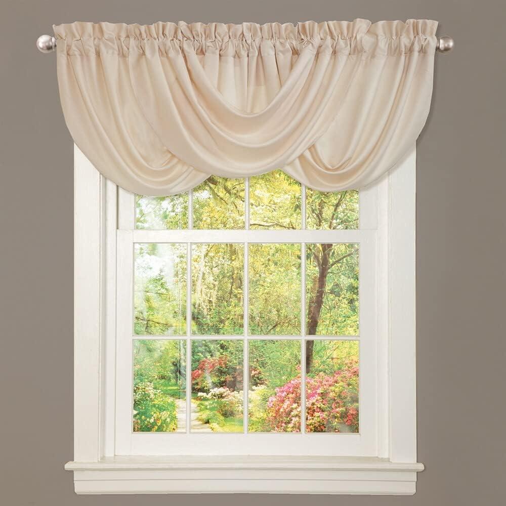 Lush Decor Lucia Elegant Waterfall Valance for Living Room Kitchen, and Bedroom, Soft Polyester Window Curtain, Single -Neutral (42"W x 18"L)