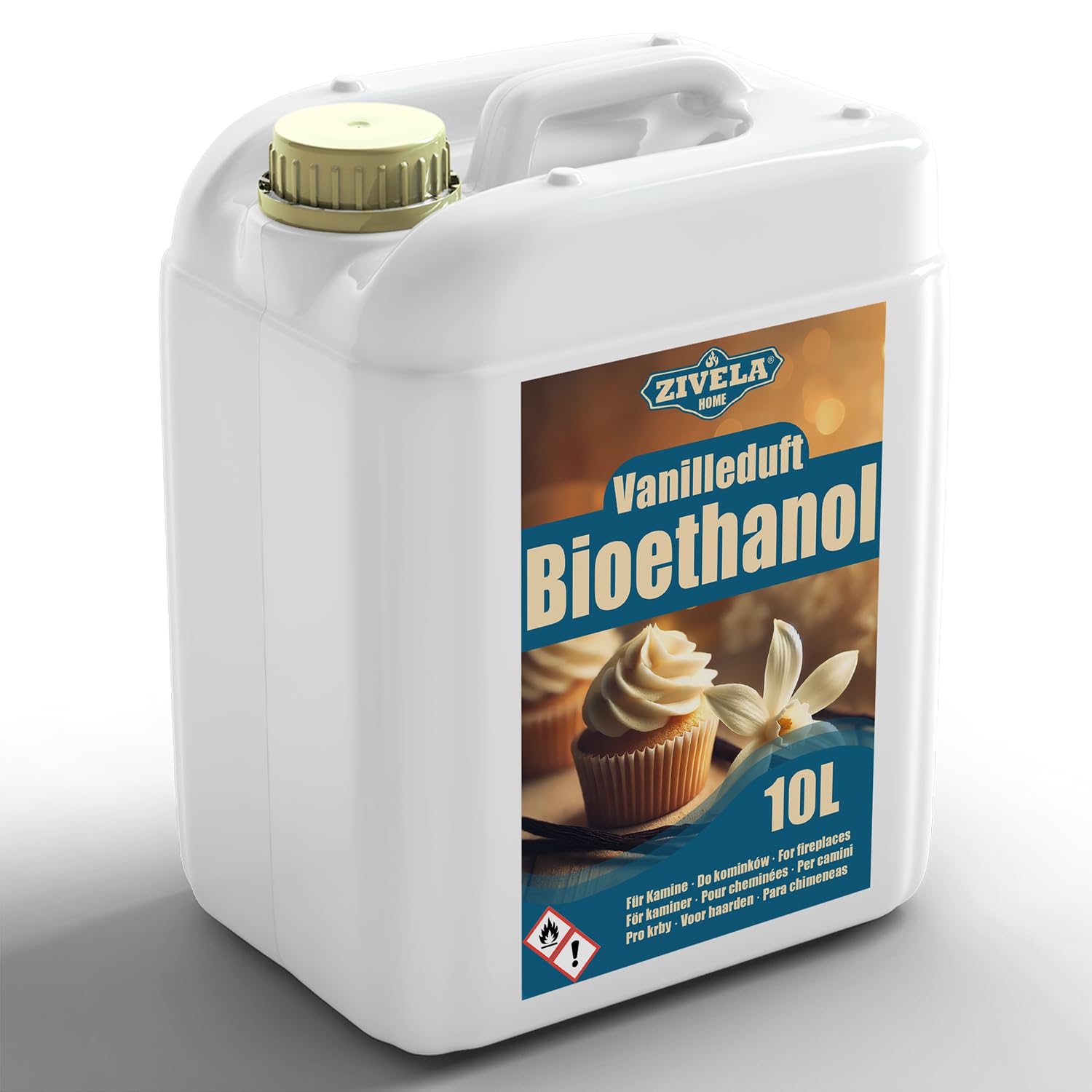 Bioetanolo 96,6% 10 l, profumo di vaniglia di alcool biologico 96,6% 10 l, bioetanolo per camino, caminetto, camino a bioetanolo, profumo di vaniglia, combustione pulita, senza fumo, fiamma vivida e