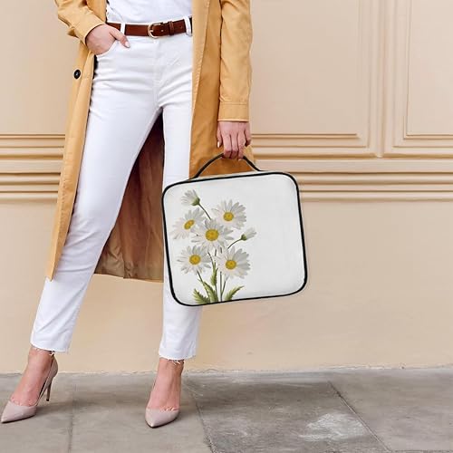 Miniatura 6 de Bolsa de maquillaje de viaje para mujer, grande, cuadrada, portátil, profesional, de tren de coqueta, estuche de cosméticos con asa, ramo de