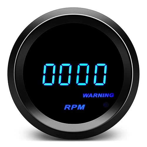 2 "2.047 in tacómetro azul digital LED Tacho Gauge para coche 12V AUTO 4 6 8 cilindro de gasolina (negro)