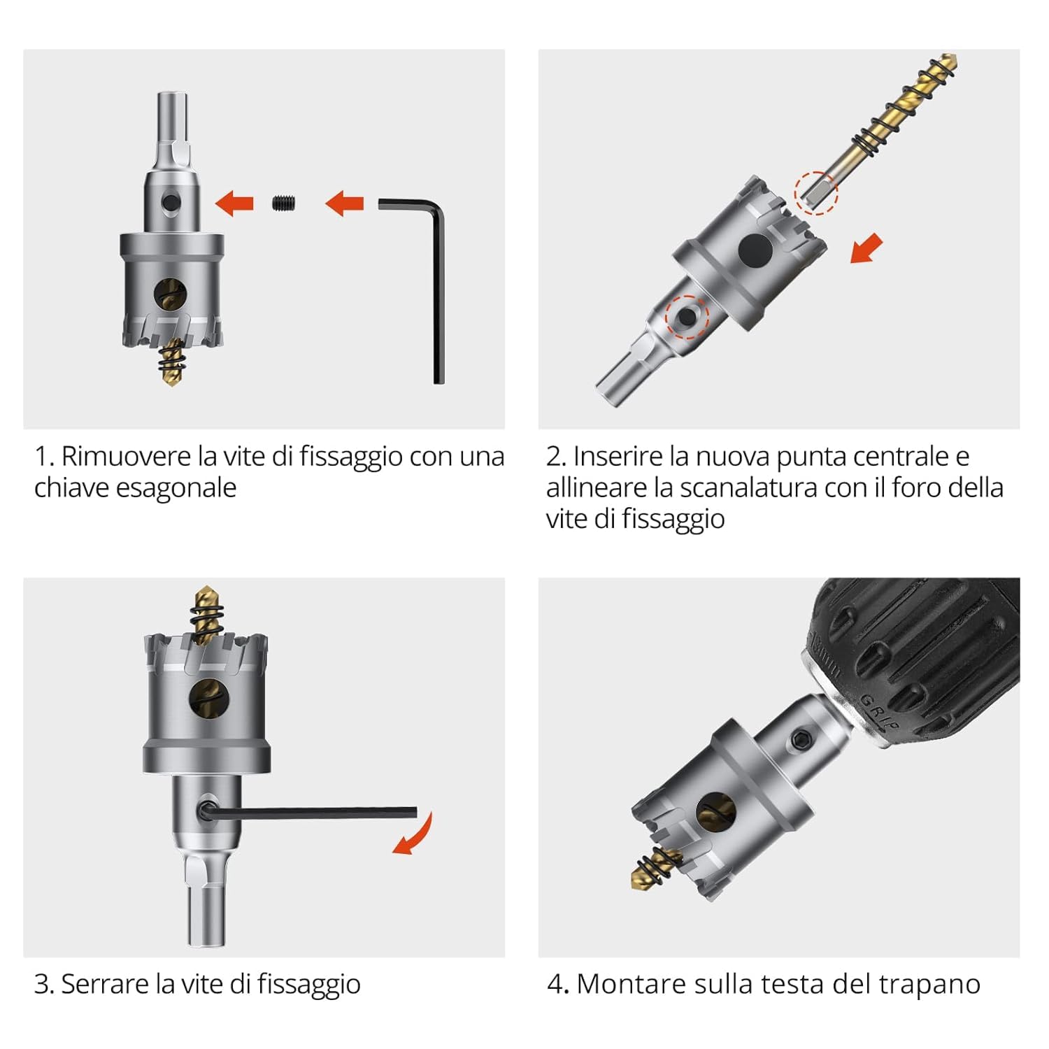Kit 10 Frese a Tazza TCT 16-53mm Seghe a Tazza per Trapano Avvitatore con Punte di Centraggio Professionali per Metallo, Acciaio, Legno con Valigetta