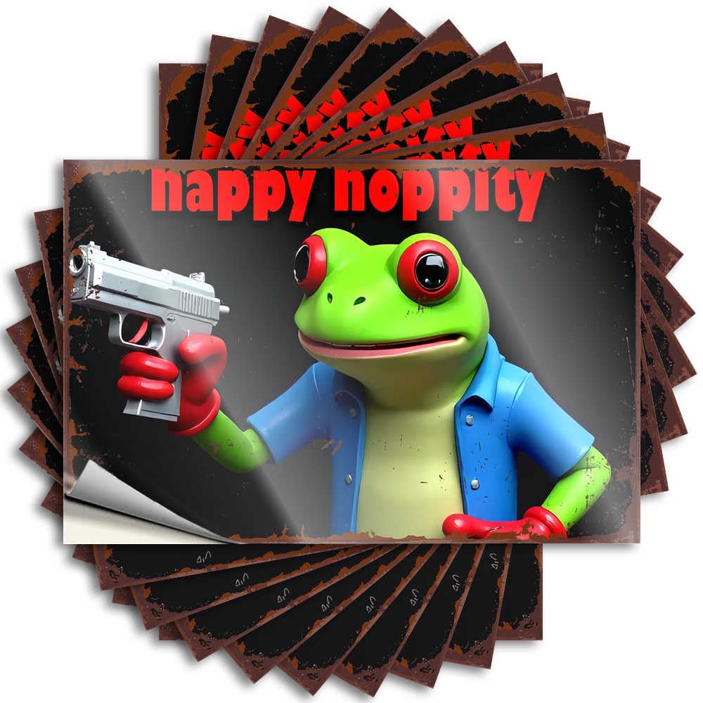 Lettering Sticker Bumper Southern Happy Noppity: The Frog with A Gun for Long - Outside Decor for Porch Easy Peel Removable(8X12CM)