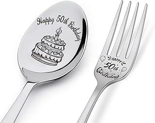 Happy 50th Birthday Spoon&Fork Gifts Engraved Spoon&Fork Personalized Birthday Gifts for Father Mother Grandpa Grandma Family Elders Friends
