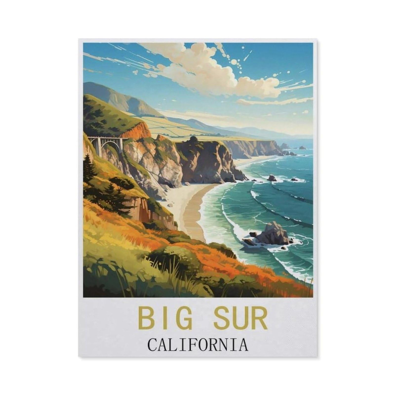 BEAYODKP Big Sur California Vintage Travel Poster，Diamond Painting Kits for Adults - 5D Diamond Painting Kit Full Drill, Diamond Art Kits for Home Wall Decor（30 x 40 cm/11.81 x 15.74 inches）-CP14