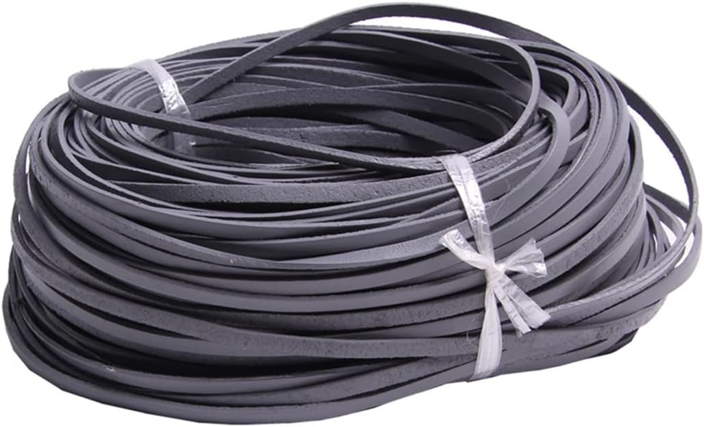 21yard Genuine Leather Strip String Cord Flat Leather Braiding String Rope for Jewelry Making Necklace,Bracelets,Shoe Lace,Bag Straps,DIY Projects (3mm,Gray)