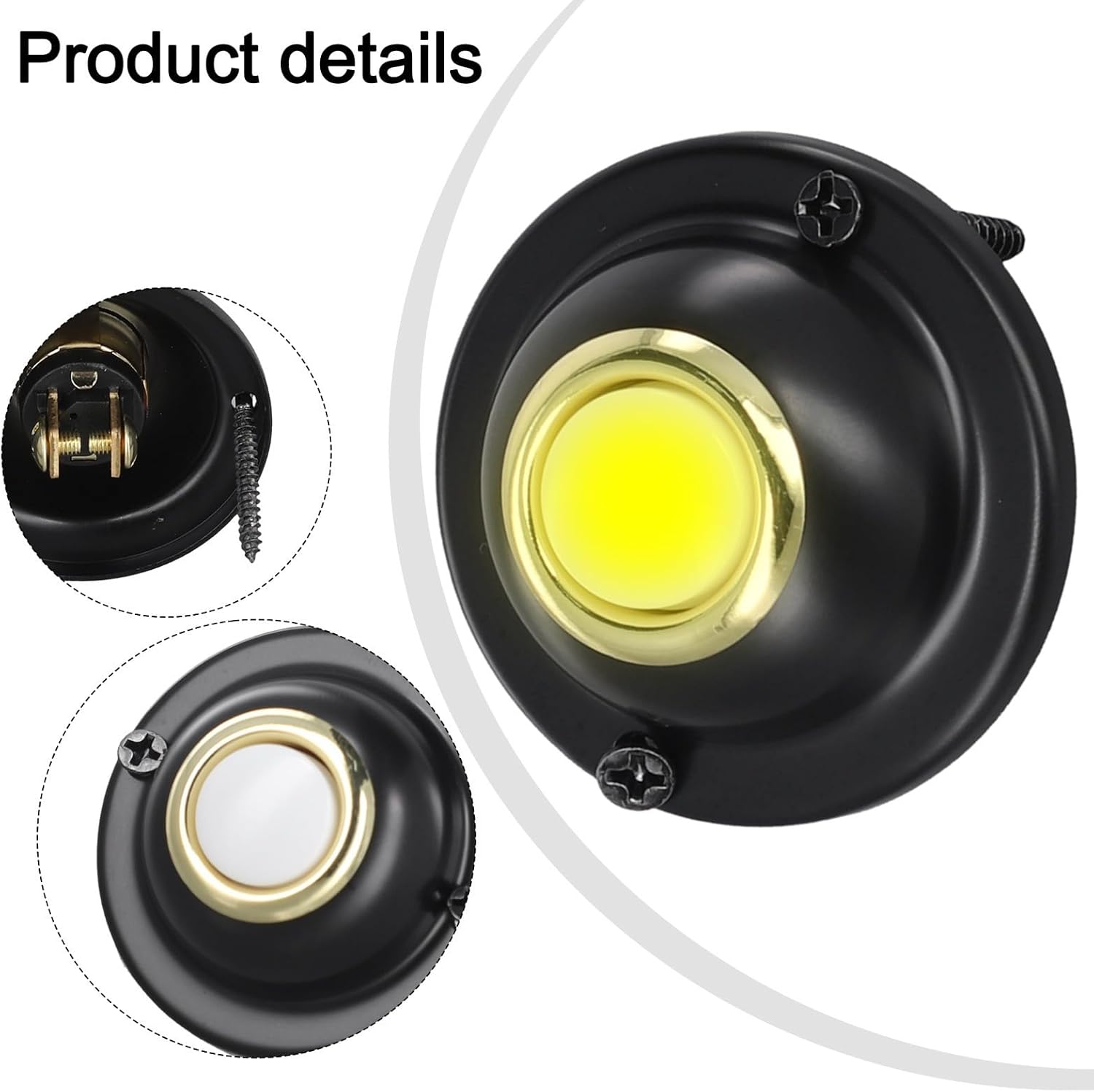 Round Metal Doorbell Button, Wired Lighted Push Button for Front Door, Replacement Doorbell with Always-On LED, 1.5" Hole Spacing