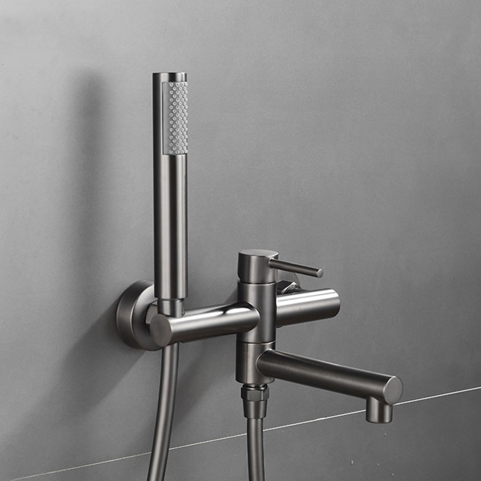 HADECOLL Rose Gold Wallmounted Bathtub Faucet With 90° Swivel Spout Single Handle Shower Mixer Tap Luxurious Rain Showerhead Elegant Bathroom Fixture,Pistolengrau