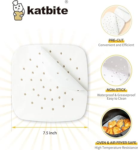 Miniatura 2 de Katbite 200 piezas de papel pergamino para freidora de aire de 7.5 pulgadas, forros cuadrados antiadherentes resistentes para freidora de aire,
