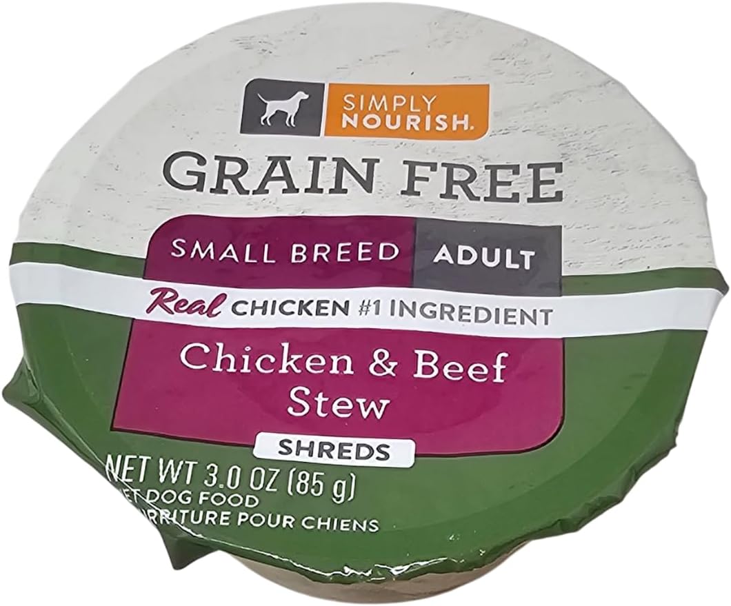 SIMPLY NOURISH 6-Grain Free Small Breed Adult Dog Chicken & Beef Stew (Shreds) 6-Individual 3 oz Cups