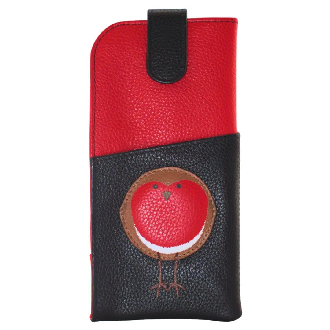 Mala Leather Black (Black) Leather Bobbie Robin Bird Wide-Fit Glasses Case