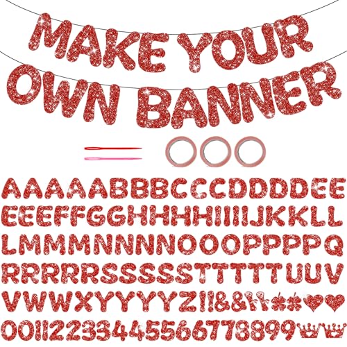 116PCS DIY Banner Customizable Birthday Banners Graduation Banner Custom Party Hanging Banner 111 Letters and Numbers 3 Rope 2 Threading Devices for Graduation Red